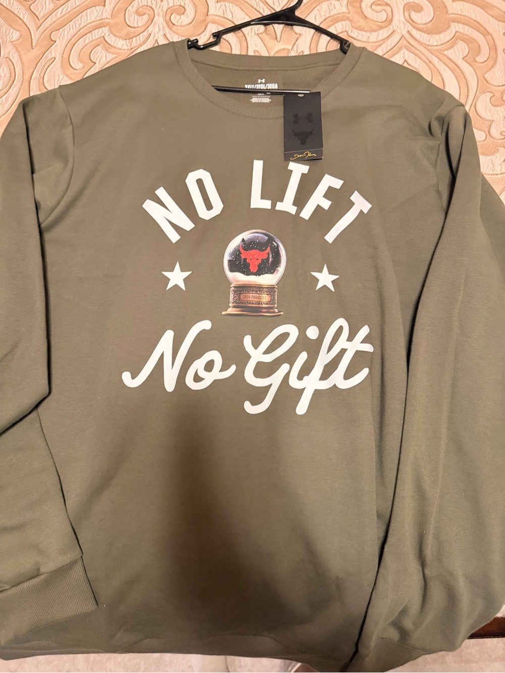 Men’s Under Armour Olive Green Sweatshirt with 'No Lift No Gift' Graphic